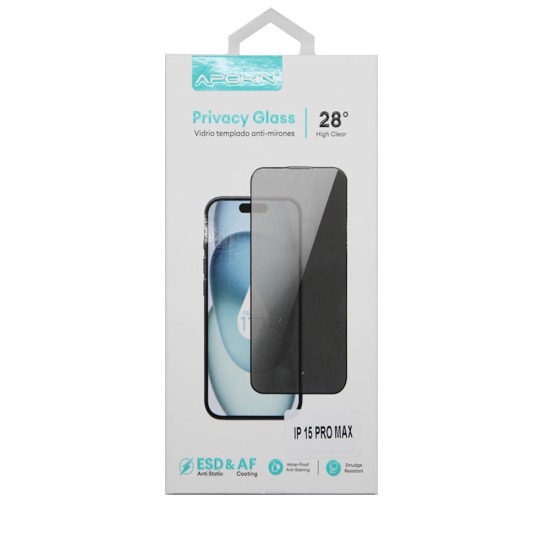 Vidro Temperado Anti-Espião Privacy para Apple iPhone 15 Pro Max Preto